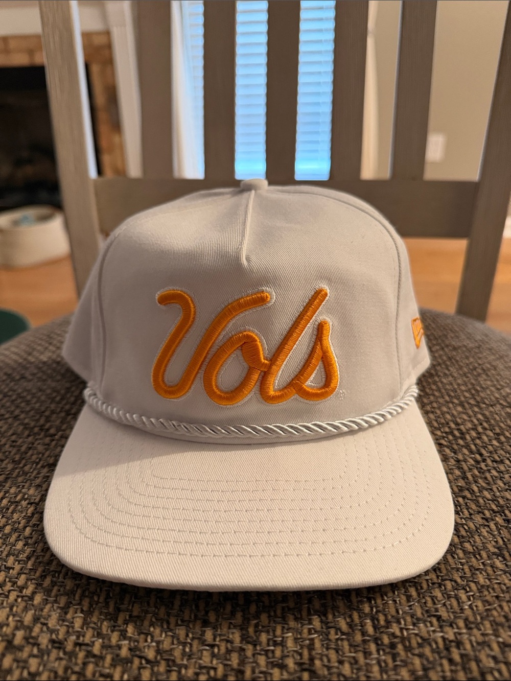 New Era White Cap with Orange 'Vols' Rope Detail